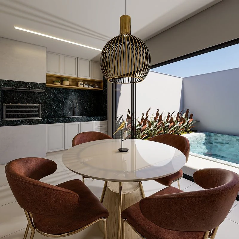 Área gourmet - expansão opcional do modelo 48,89 m² (perspectiva artística, não inclusa na entrega)