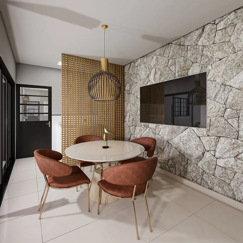 Área gourmet - expansão opcional do modelo 48,89 m² (perspectiva artística, não inclusa na entrega)