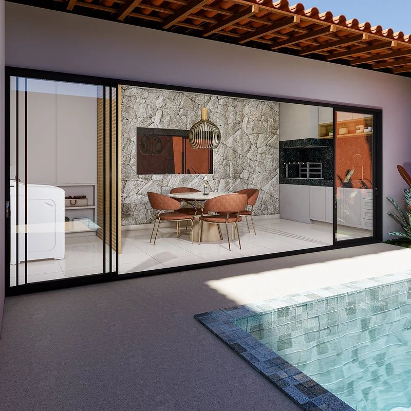 Piscina - expansão opcional do modelo 48,89 m² (perspectiva artística, não inclusa na entrega)