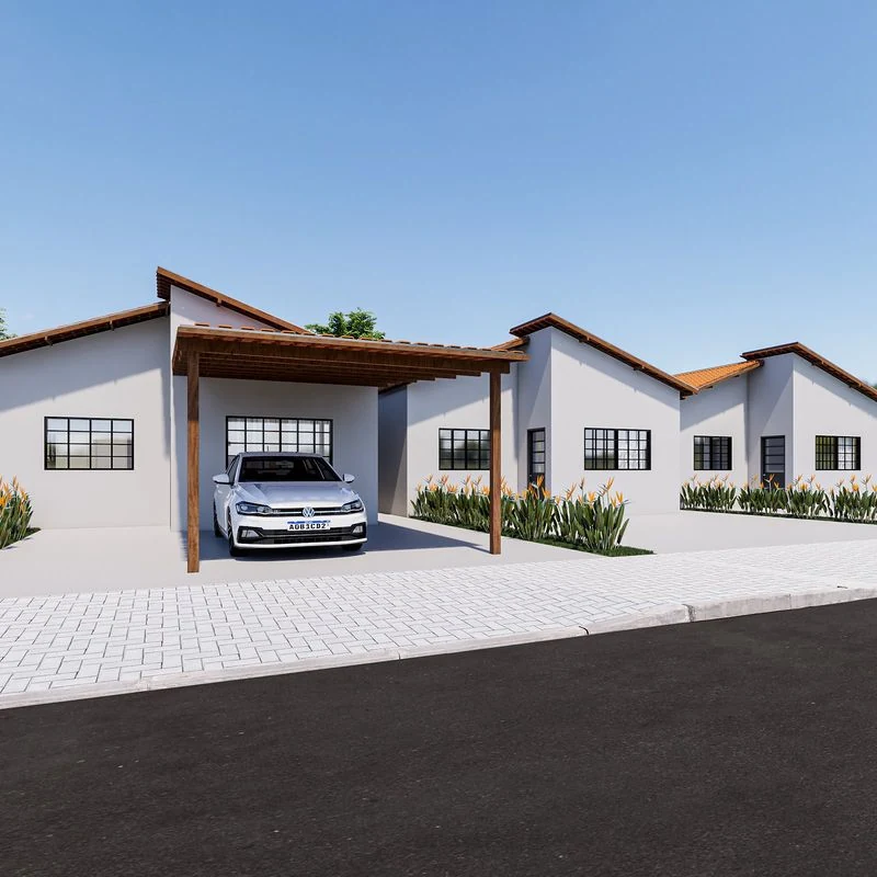 Garagem - expansão opcional do modelo 51,67 m² (perspectiva artística, não inclusa na entrega)