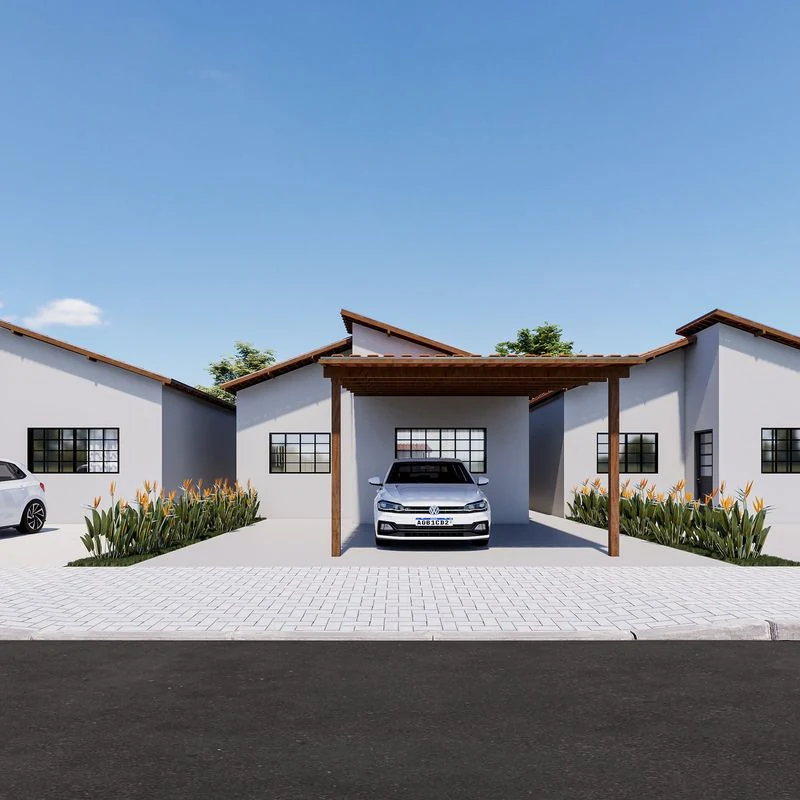 Garagem - expansão opcional do modelo 51,67 m² (perspectiva artística, não inclusa na entrega)