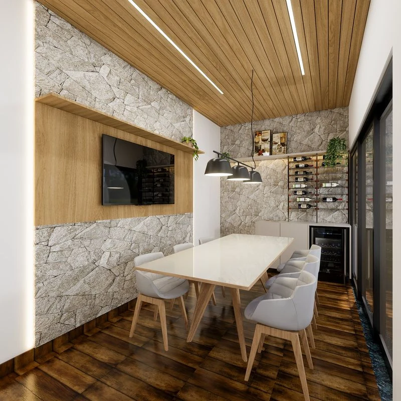 Área gourmet - expansão opcional do modelo 51,67 m² (perspectiva artística, não inclusa na entrega)