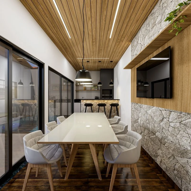 Área gourmet - expansão opcional do modelo 51,67 m² (perspectiva artística, não inclusa na entrega)