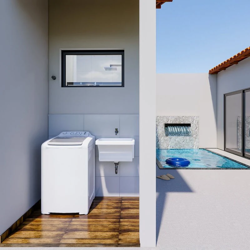 Piscina - expansão opcional do modelo 51,67 m² (perspectiva artística, não inclusa na entrega)