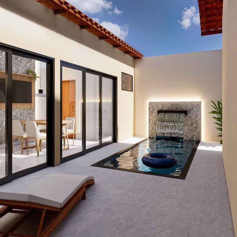 Piscina - expansão opcional do modelo 52,10 m² (perspectiva artística, não inclusa na entrega)