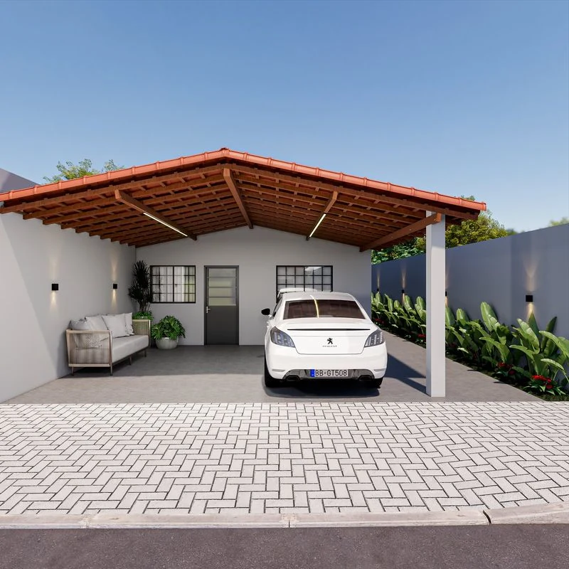 Garagem - expansão opcional do modelo 53,01 m² (perspectiva artística, não inclusa na entrega)