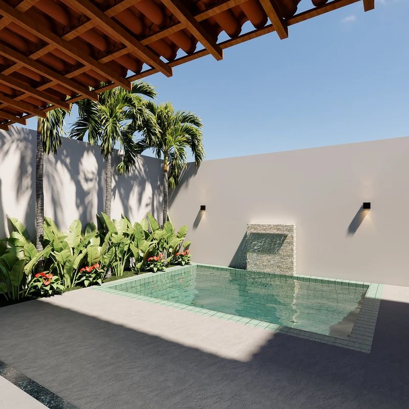 Piscina - expansão opcional do modelo 53,01 m² (perspectiva artística, não inclusa na entrega)