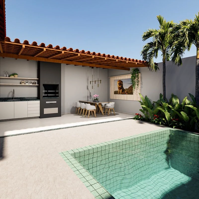 Piscina - expansão opcional do modelo 53,01 m² (perspectiva artística, não inclusa na entrega)